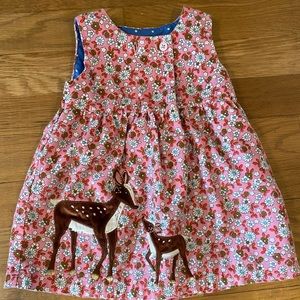 Floral corduroy pinafore w/ sweet deer